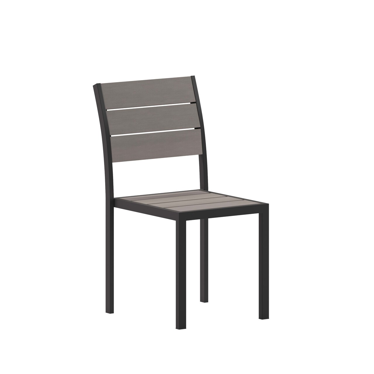 Emma and Oliver Fena Outdoor Stacking Side Chair with Faux Teak Poly Slat Seat, Back and Arms and Metal Frame